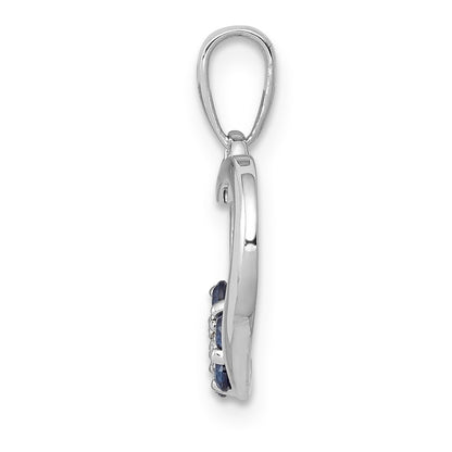 14k White Gold Real Diamond and Sapphire Heart w/ Flower Pendant