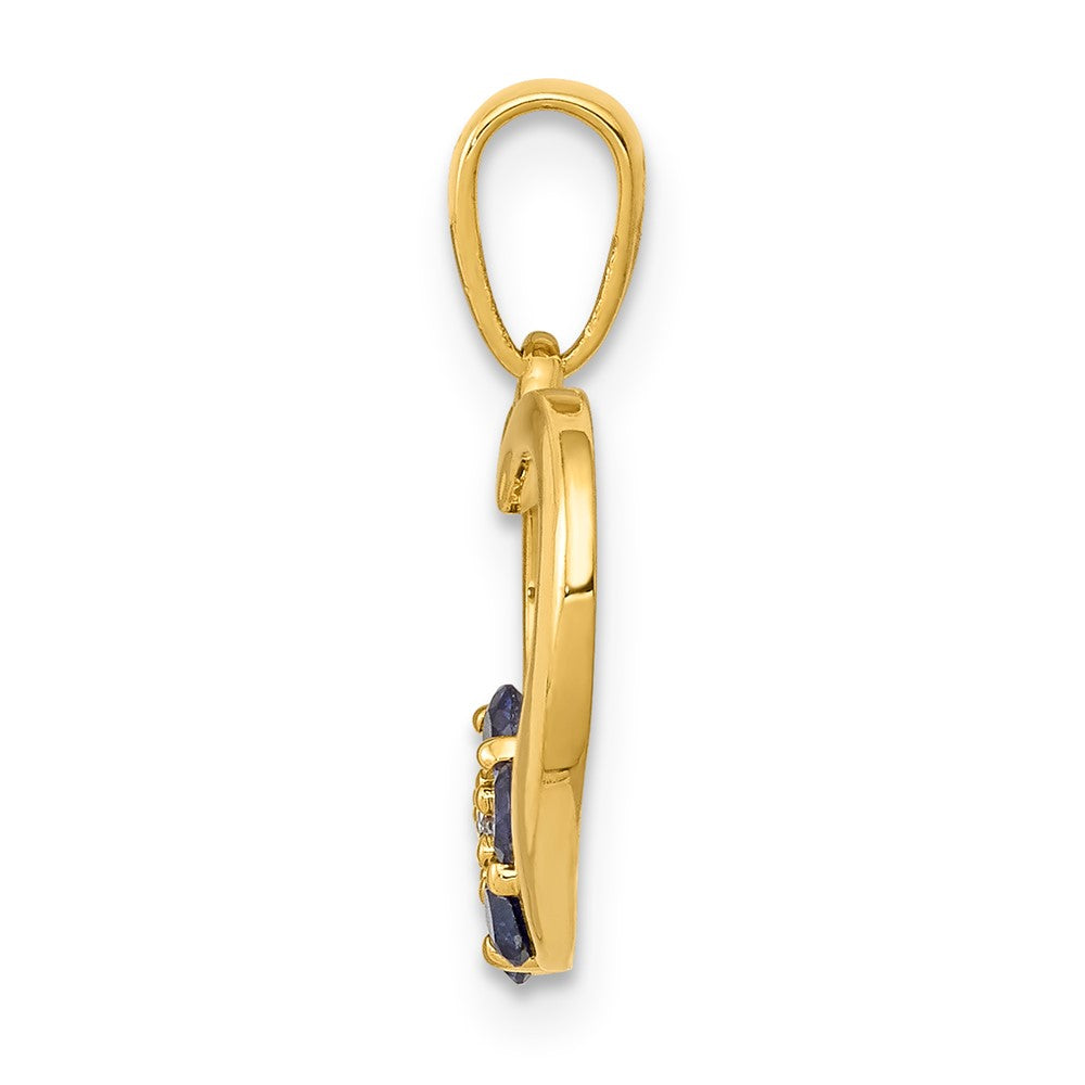 14K Yellow Gold Real Diamond and Sapphire Heart w/ Flower Pendant