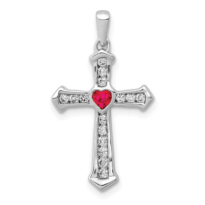 14k white goldcreated ruby lab grown real diamond si1 si2 g h i cross pendant pm5272 ru 020 wlg
