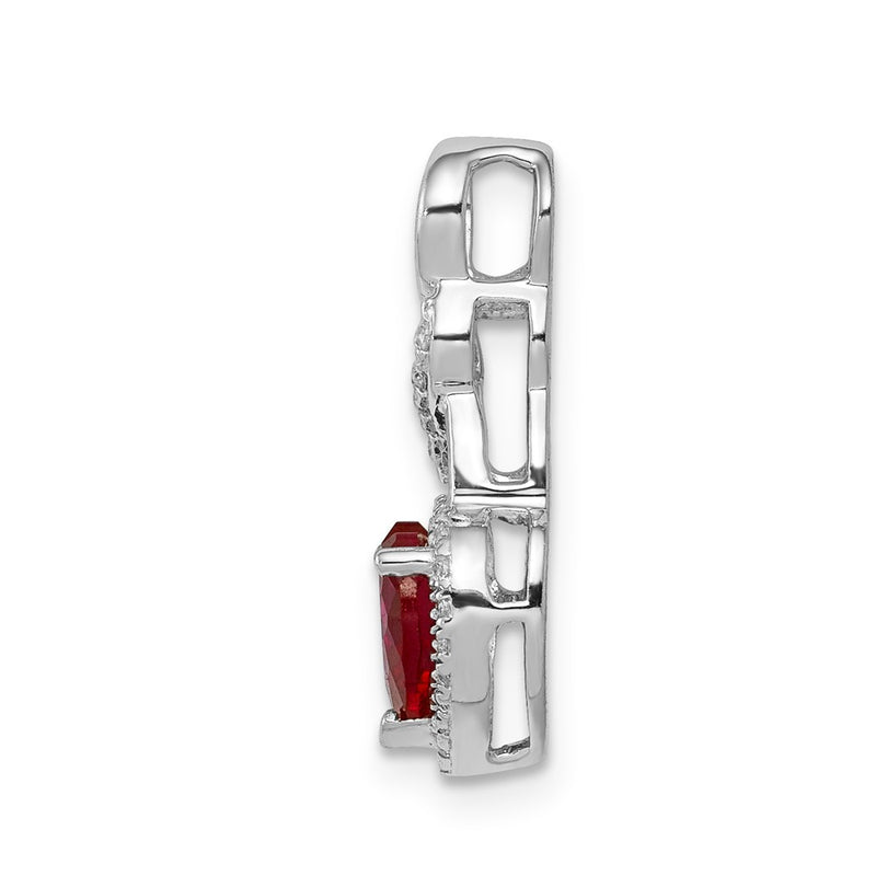 14k White Gold Real Diamond and .75 Ruby Heart Chain Slide