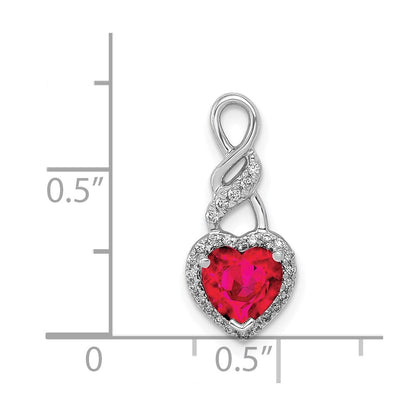 14k White Gold Real Diamond and .75 Ruby Heart Chain Slide