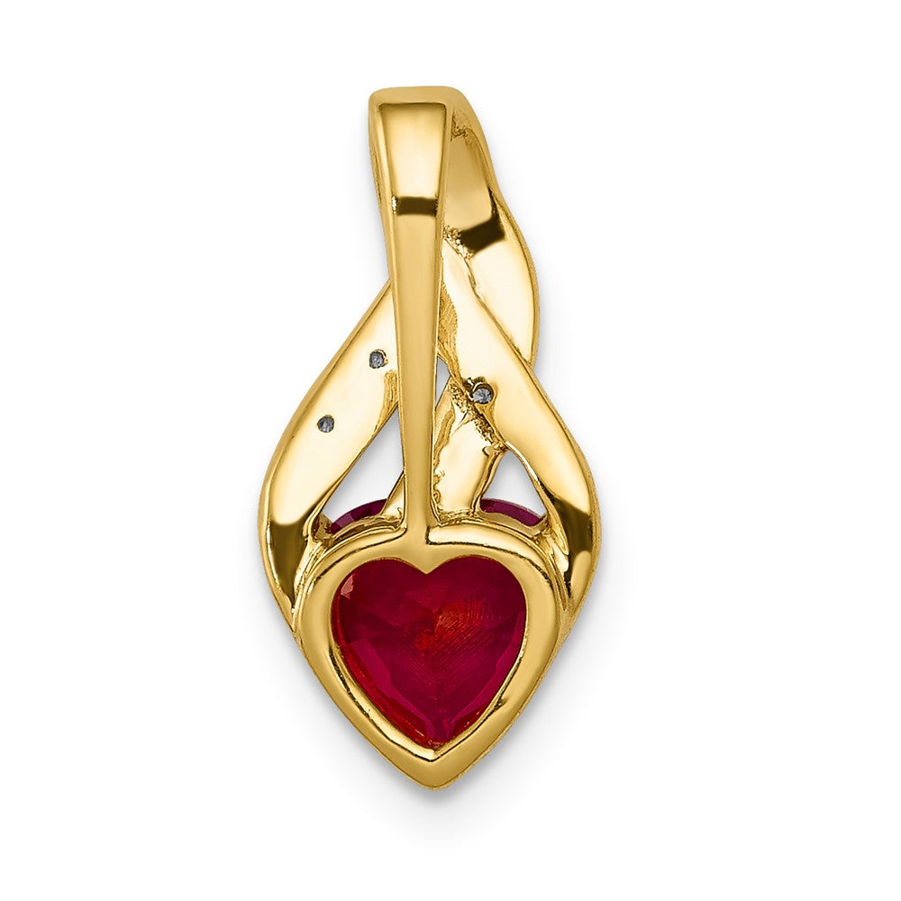 Solid 14k Yellow Gold Simulated CZ and Created Ruby Polished Heart Pendant