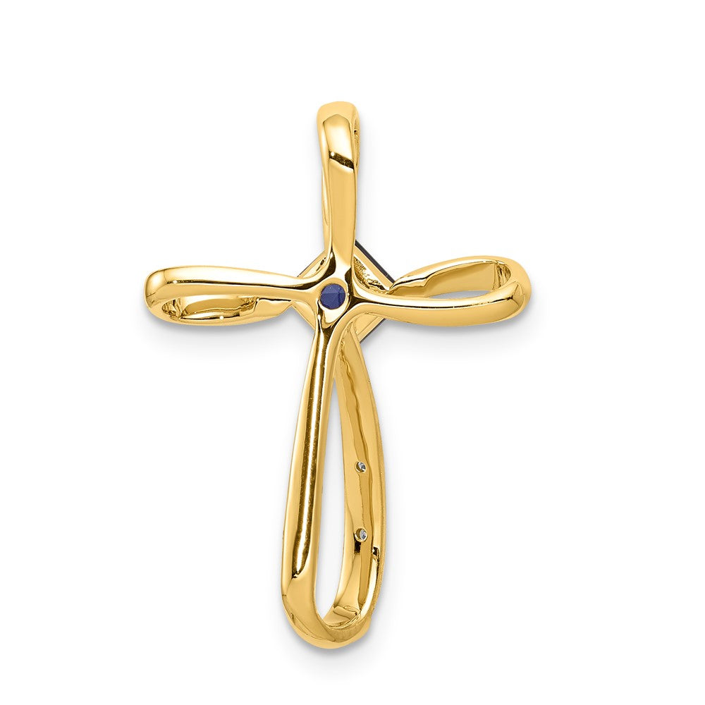 10k Yellow Gold w/Rhodium Lab Created Sapph and Real Diamond Cross Pendant