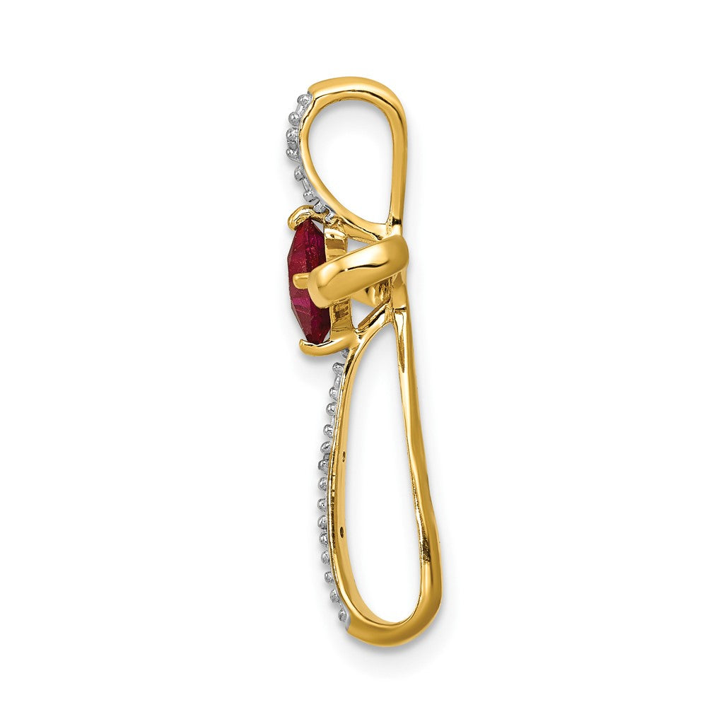 14k Yellow Gold and Rhodium Lab Created Ruby and Real Diamond Cross Slide