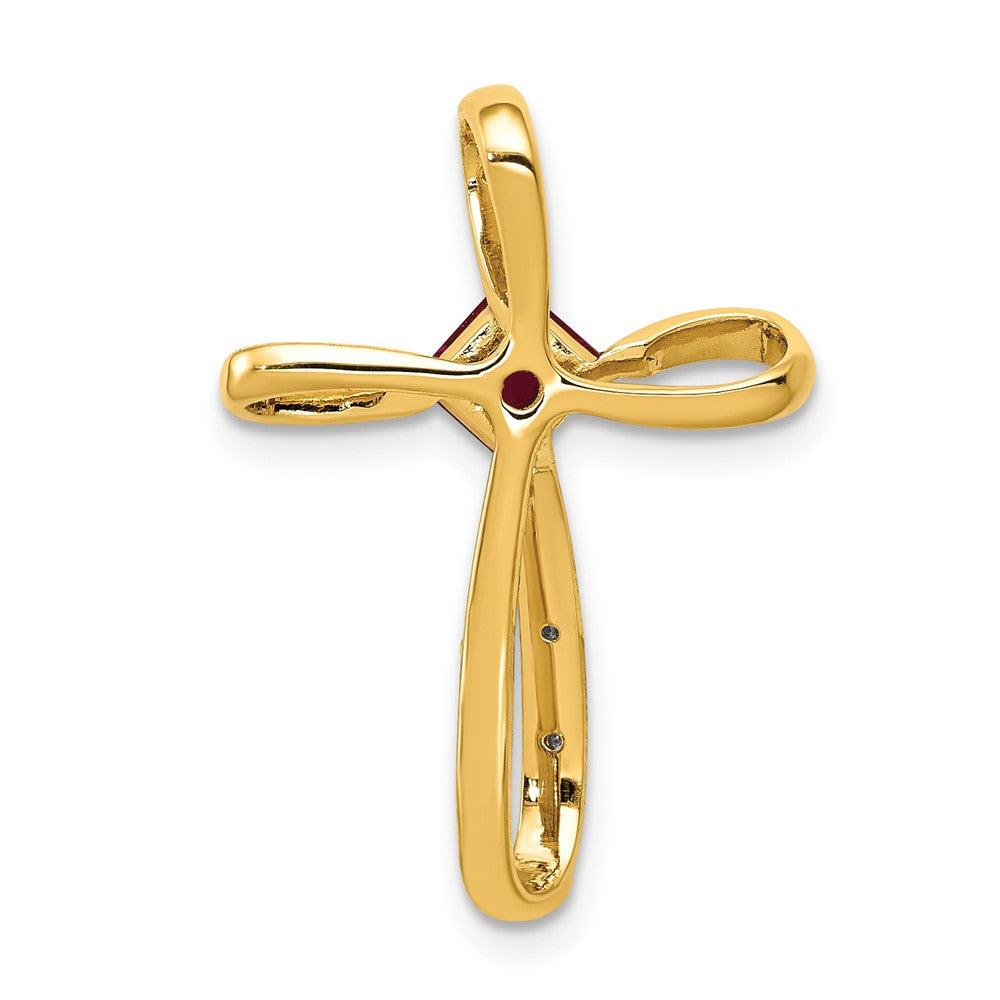 14k Yellow Gold and Rhodium Lab Created Ruby and Real Diamond Cross Slide