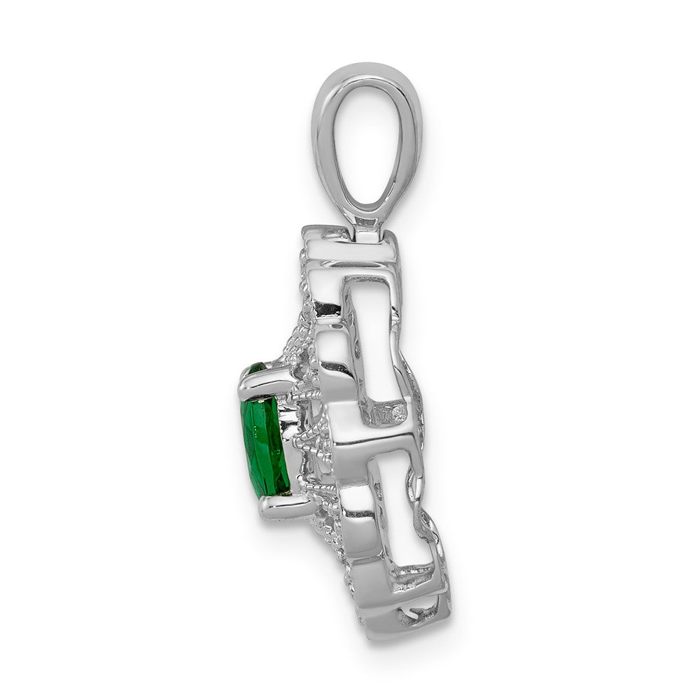 14k White Gold Fancy Real Diamond and Oval Emerald Pendant
