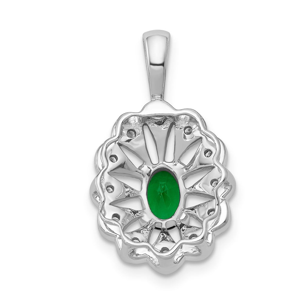 14k White Gold Fancy Real Diamond and Oval Emerald Pendant