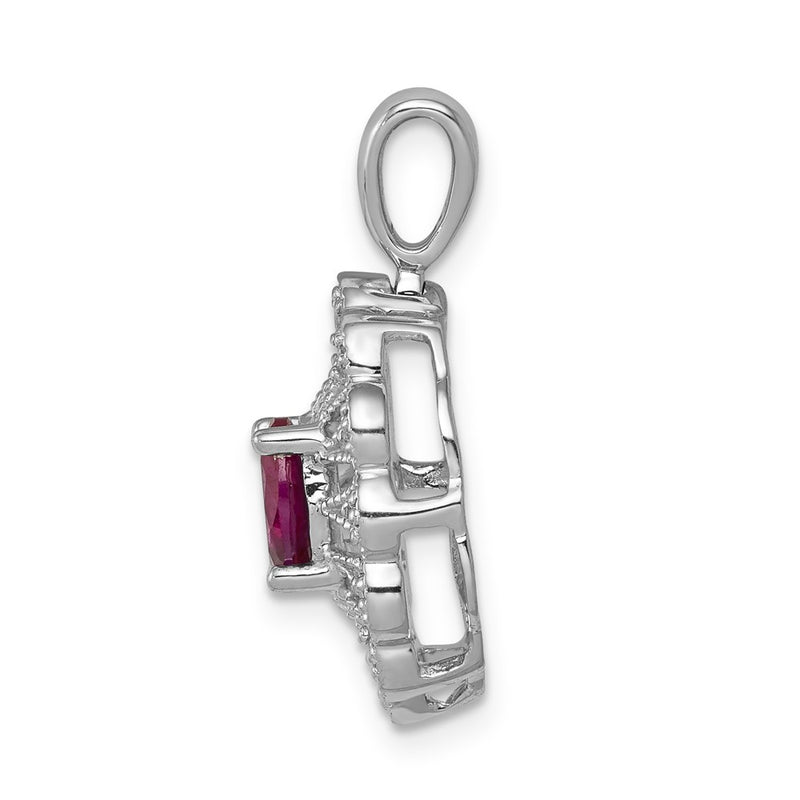 14k White Gold 1/6ct. Real Diamond and .70 Ruby Fancy Pendant