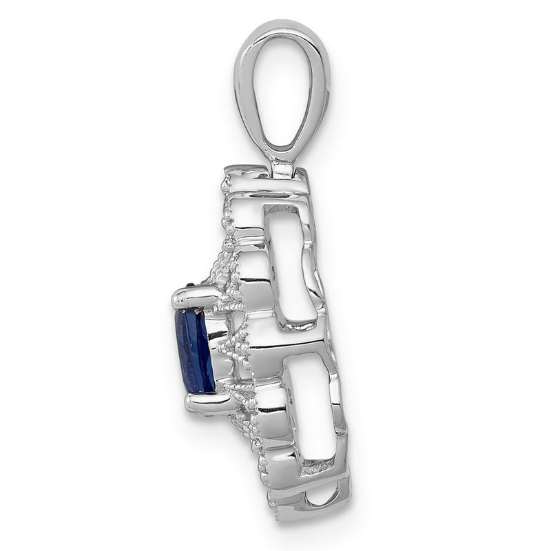 14k White Gold Fancy Real Diamond and .57 Sapphire Pendant