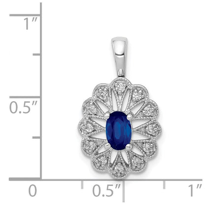 14k White Gold Fancy Real Diamond and .57 Sapphire Pendant