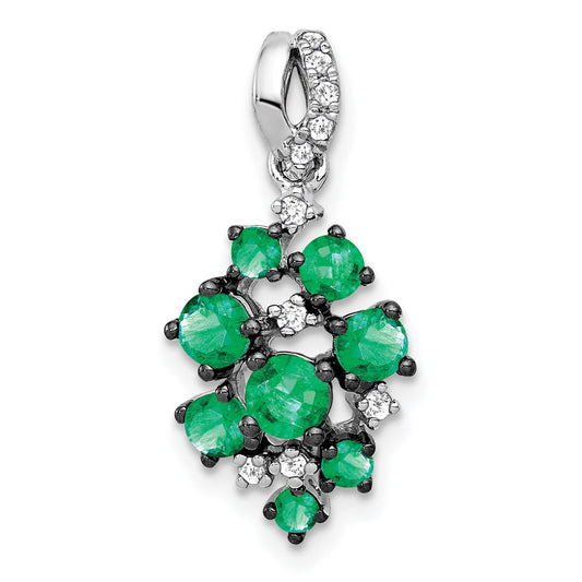 14k White Gold 1/15ct. Real Diamond and .97 Emerald Cluster Pendant