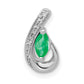 14k White Gold Teardrop Real Diamond and Emerald Pendant