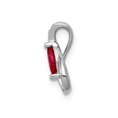 14k White Gold Real Diamond and .28 Ruby Teardrop Chain Slide