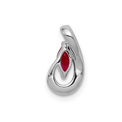 14k White Gold Real Diamond and .28 Ruby Teardrop Chain Slide