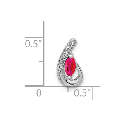 14k White Gold Real Diamond and .28 Ruby Teardrop Chain Slide