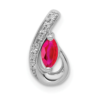 14k White Gold Real Diamond and .28 Ruby Teardrop Chain Slide