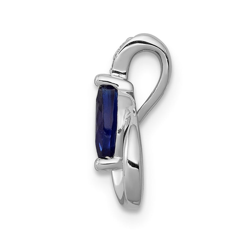14k White Gold Real Diamond and .28 Sapphire Teardrop Slide
