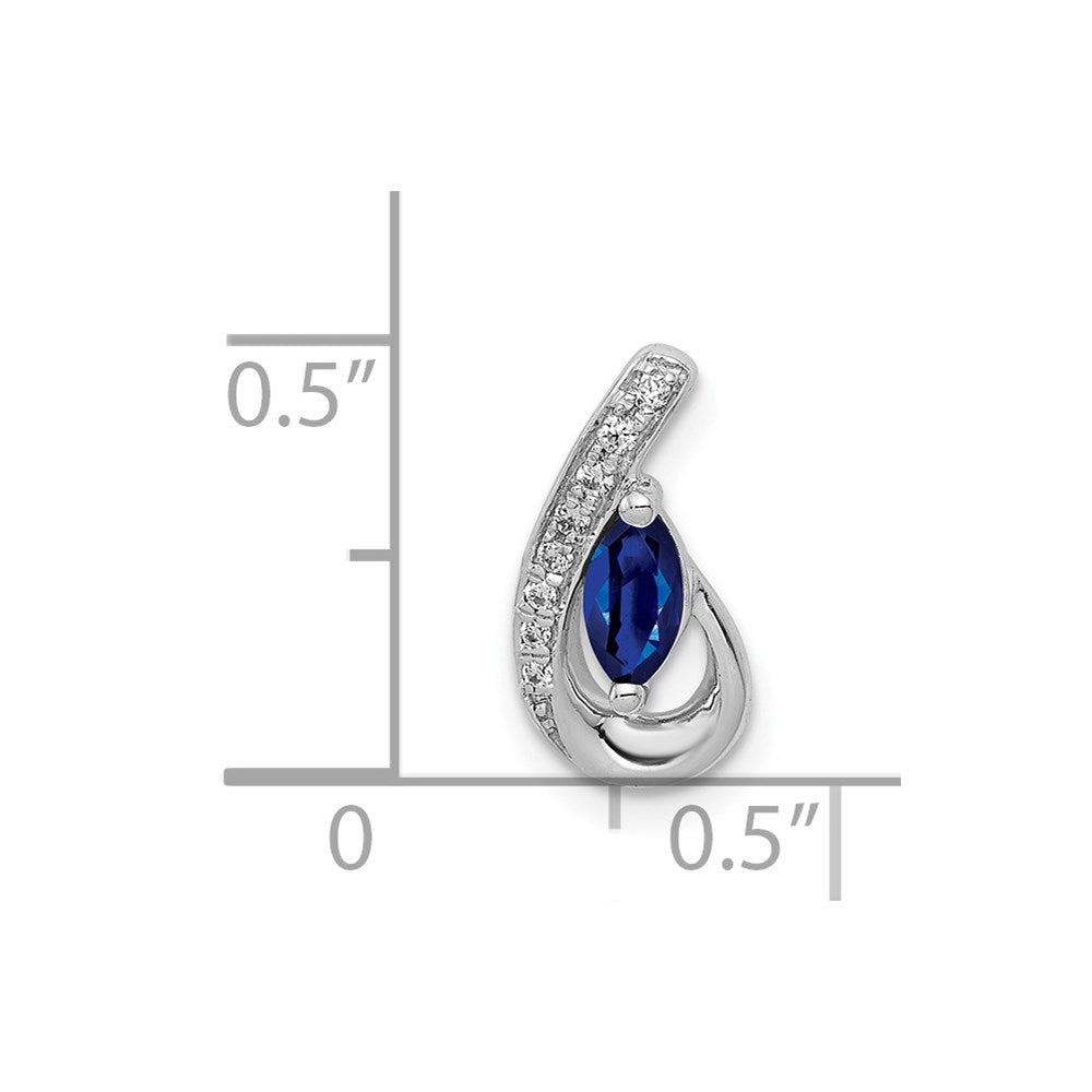 14k White Gold Real Diamond and .28 Sapphire Teardrop Slide