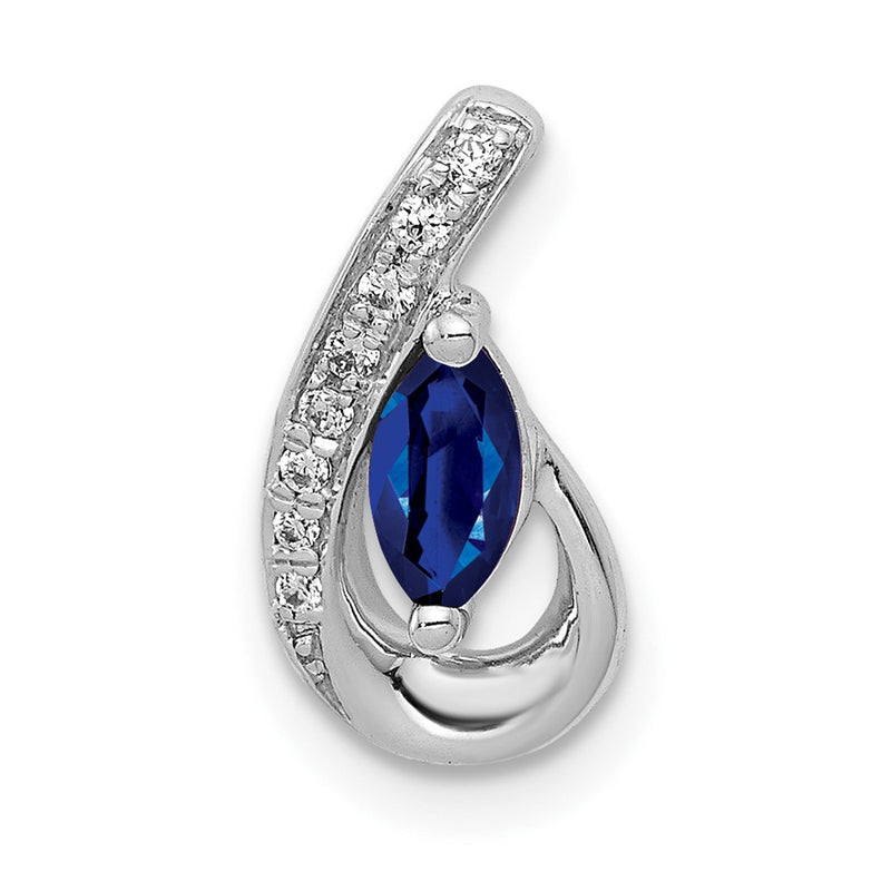 14k White Gold Real Diamond and .28 Sapphire Teardrop Slide