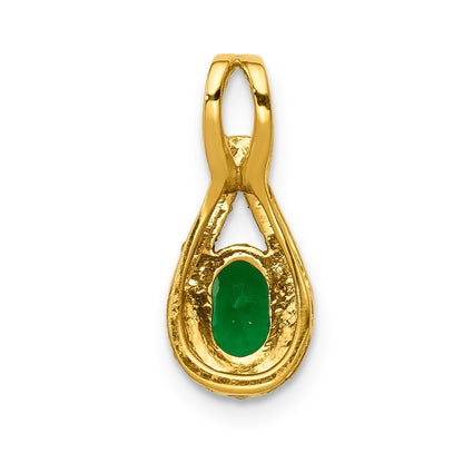 14K Yellow Gold Teardrop Real Diamond and Oval Emerald Pendant