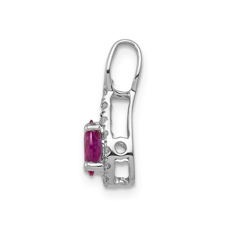 14k White Gold Real Diamond and Oval .50 Ruby Pendant