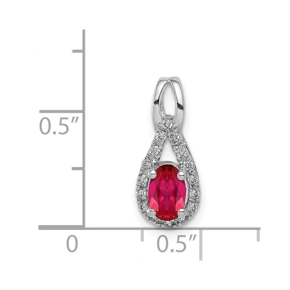 14k White Gold Real Diamond and Oval .50 Ruby Pendant