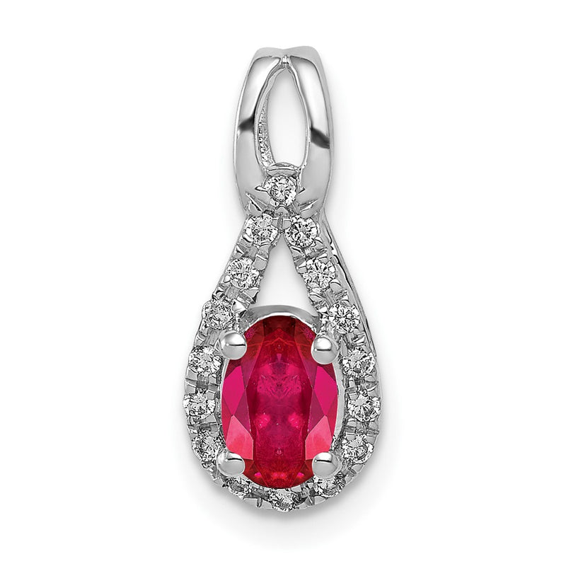 14k White Gold Real Diamond and Oval .50 Ruby Pendant