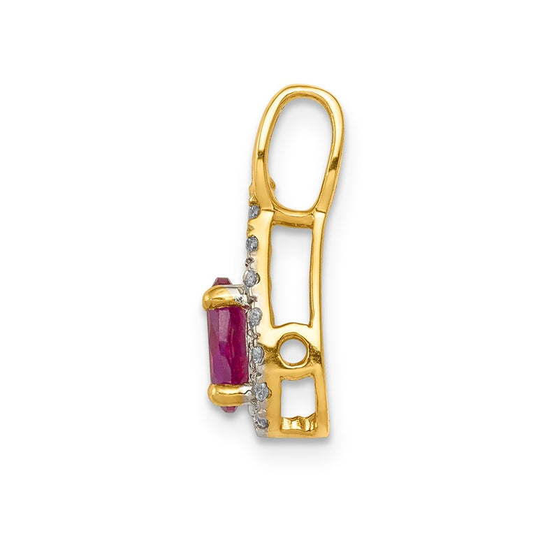 14K Yellow Gold Real Diamond and Oval .50 Ruby Pendant