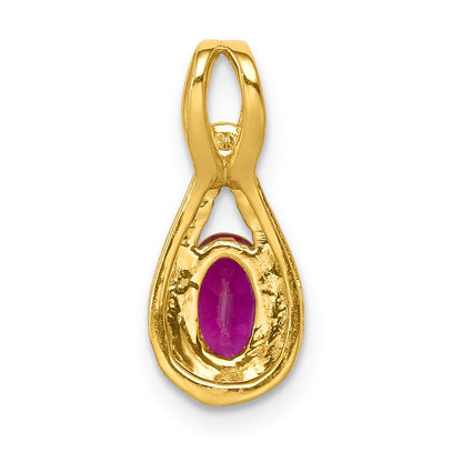 14K Yellow Gold Real Diamond and Oval .50 Ruby Pendant