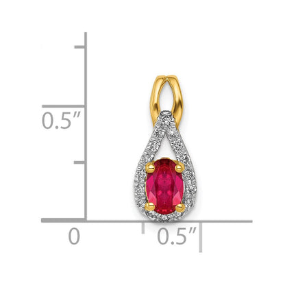 14K Yellow Gold Real Diamond and Oval .50 Ruby Pendant