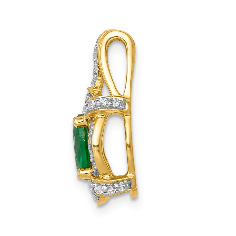 14K Yellow Gold Fancy Real Diamond and Oval Emerald Pendant