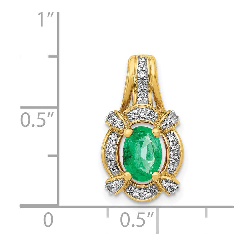 14K Yellow Gold Fancy Real Diamond and Oval Emerald Pendant