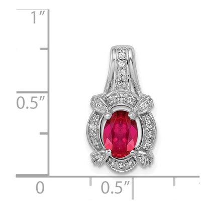 14k White Gold 1/5ct. Real Diamond and 1.10 Ruby Pendant