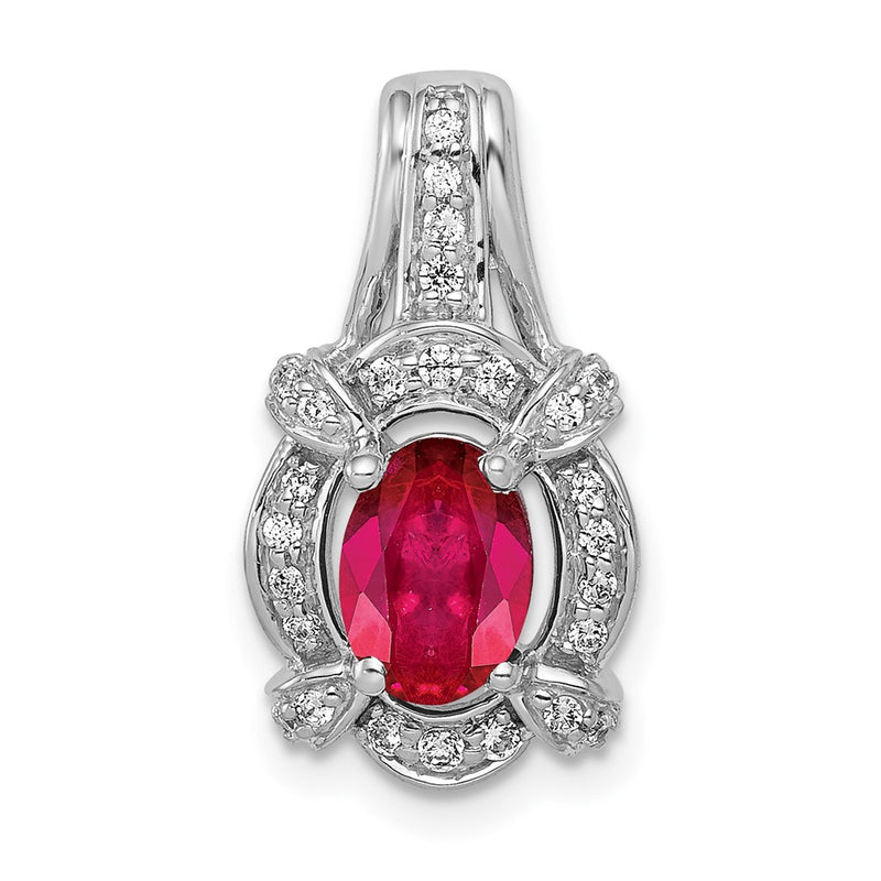 14k White Gold 1/5ct. Real Diamond and 1.10 Ruby Pendant