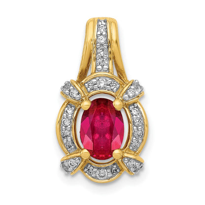 14K Yellow Gold 1/5ct. Real Diamond and 1.10 Ruby Pendant
