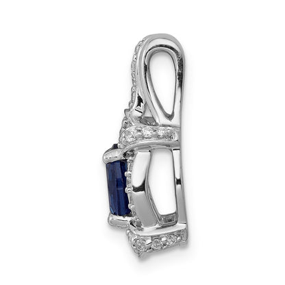 14k White Gold Real Diamond and Sapphire Fancy Oval Pendant