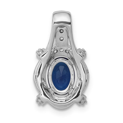 14k White Gold Real Diamond and Sapphire Fancy Oval Pendant