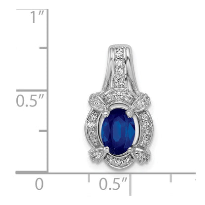 14k White Gold Real Diamond and Sapphire Fancy Oval Pendant