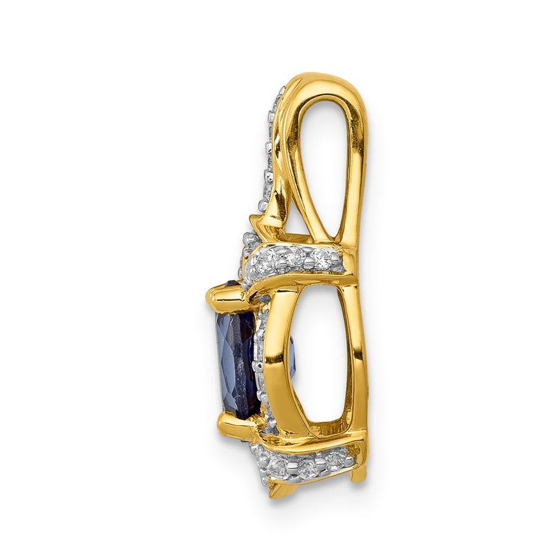 14K Yellow Gold Real Diamond and Sapphire Fancy Oval Pendant