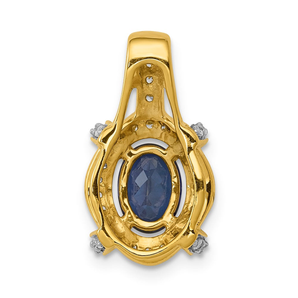 14K Yellow Gold Real Diamond and Sapphire Fancy Oval Pendant