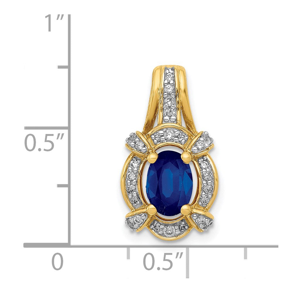14K Yellow Gold Real Diamond and Sapphire Fancy Oval Pendant