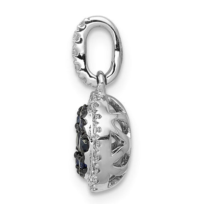 14k White Gold Real Diamond and .32 Blue Sapphire Halo Pendant