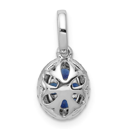 14k White Gold Real Diamond and .32 Blue Sapphire Halo Pendant