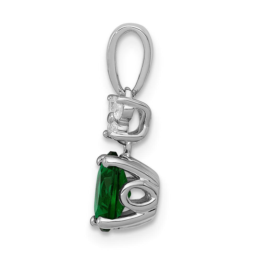 14k White Gold Real Diamond and Oval Emerald Pendant