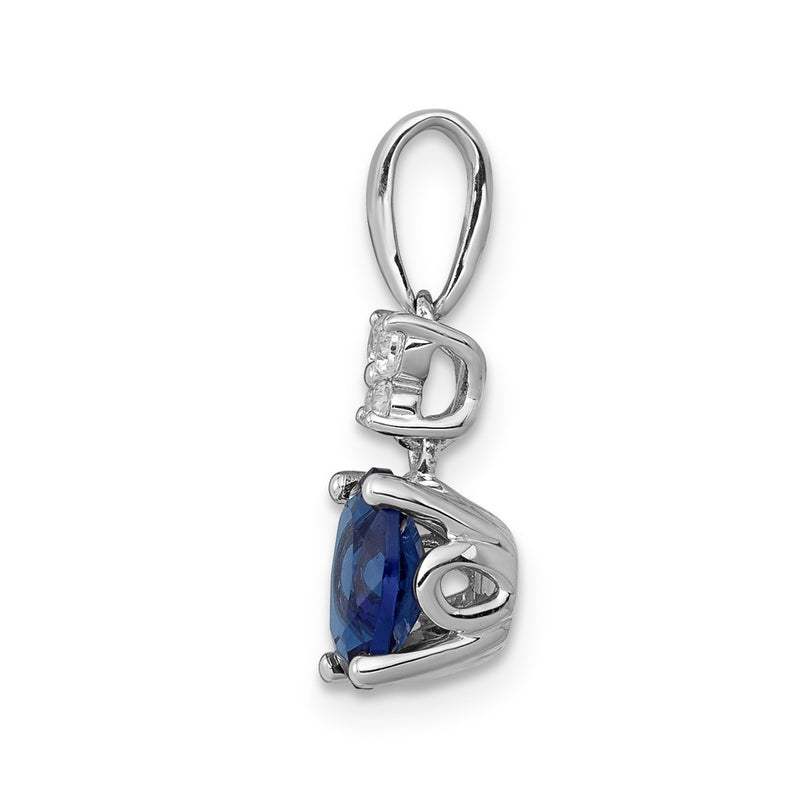 14k White Gold Real Diamond and .82 Oval Sapphire Pendant