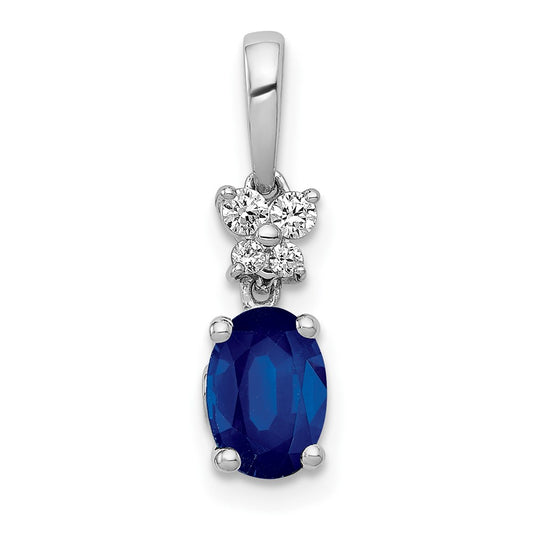 14k White Gold Real Diamond and .82 Oval Sapphire Pendant