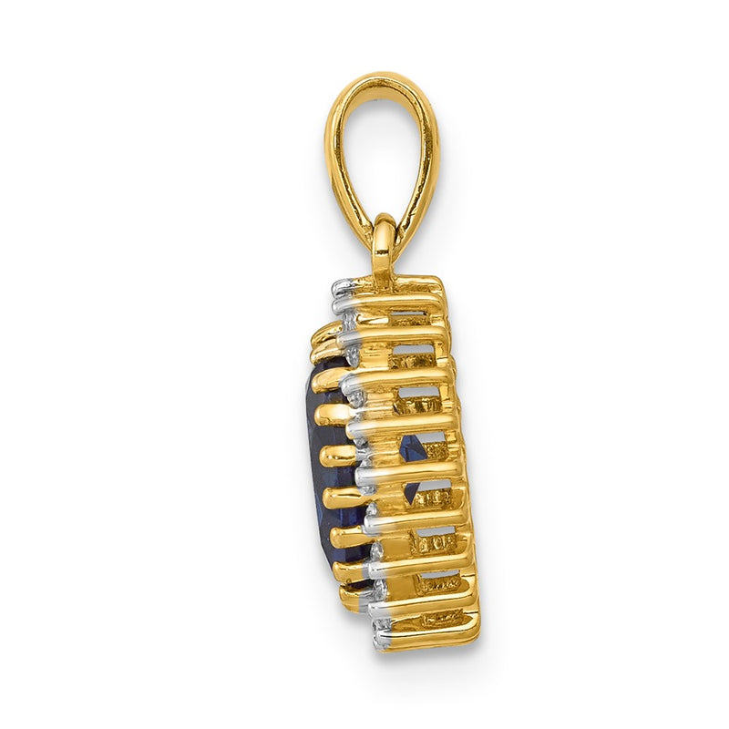 14K Yellow Gold Real Diamond and Oval 1.30 Sapphire Pendant