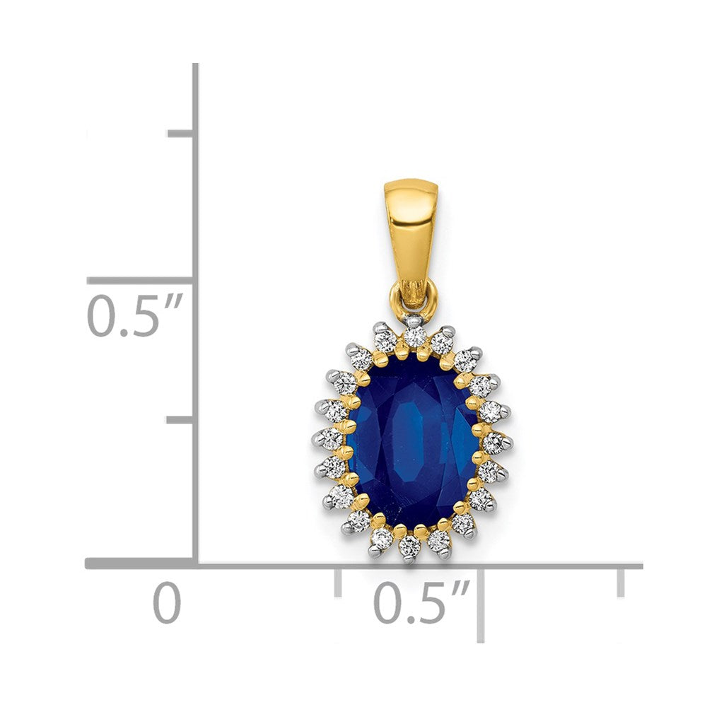 14K Yellow Gold Real Diamond and Oval 1.30 Sapphire Pendant