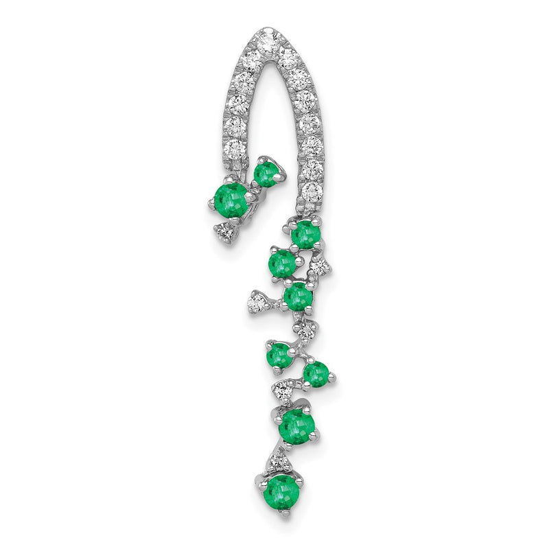 14k White Gold Fancy Real Diamond and Emerald Chain Slide