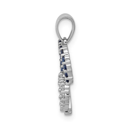 14k White Gold Real Diamond and Sapphire Double Heart Pendant